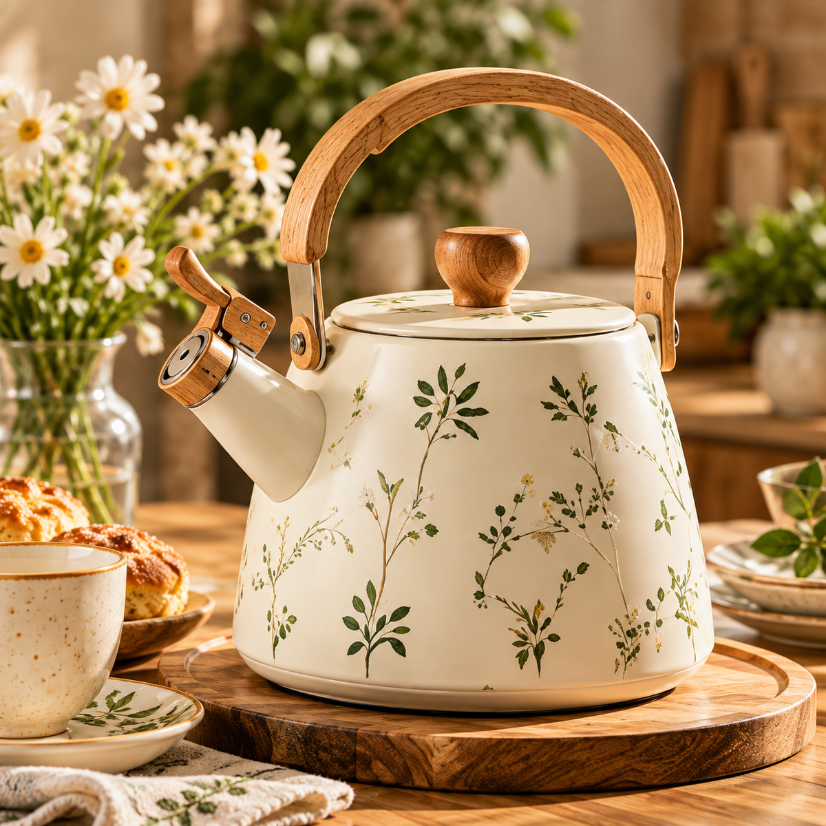 Botanical Meadow Wood Handle Kettle