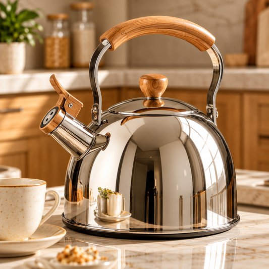 Mirror Stainless Steel Wood Handle Kettle